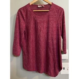 Chicos Top Textured Blouse 3/4 Sleeve Angle Hem Womens Size 1 Medium
